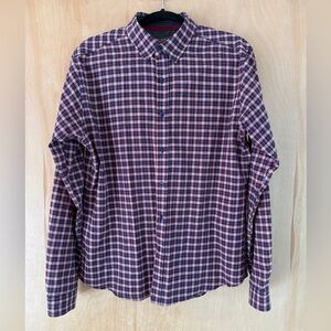Men's Plaid Button-Down Shirt in Blue and Red